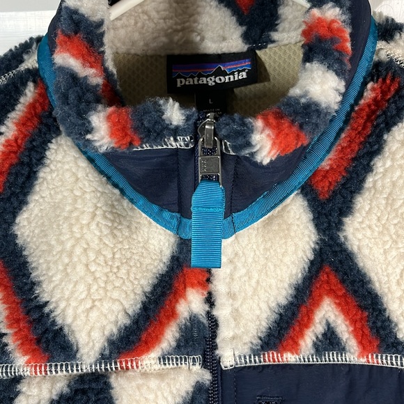 EXC🔥 Patagonia Retro-X VEST Women’s L Brass Hawk Smoulder Blue Sherpa Deep Pile - Picture 4 of 14